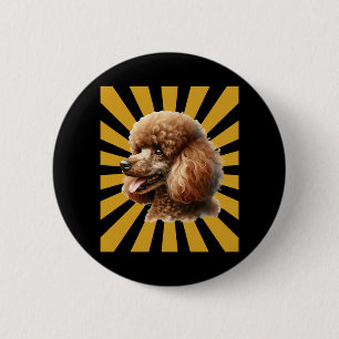 Brown Standard Poodle Retro Sunburst 6 Cm Round Badge