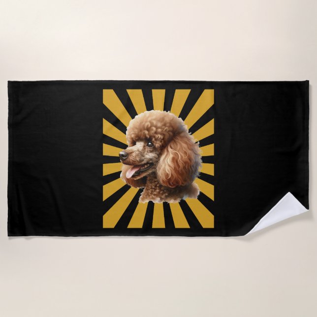 Brown Standard Poodle Retro Sunburst Beach Towel (Front)