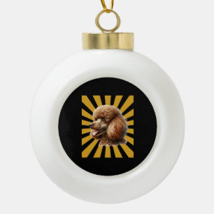 Brown Standard Poodle Retro Sunburst Ceramic Ball Christmas Ornament