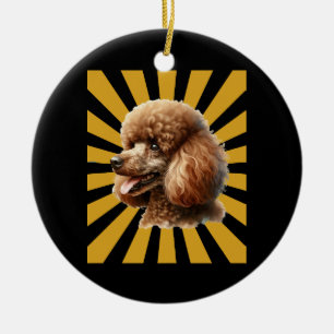 Brown Standard Poodle Retro Sunburst Ceramic Tree Decoration