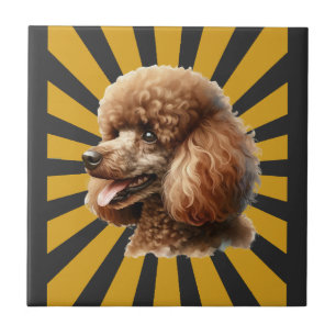 Brown Standard Poodle Retro Sunburst Tile