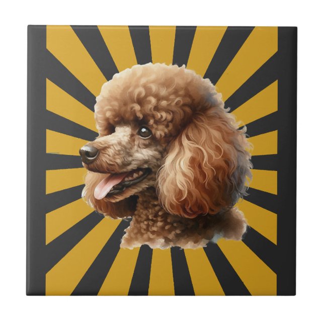 Brown Standard Poodle Retro Sunburst Tile (Front)