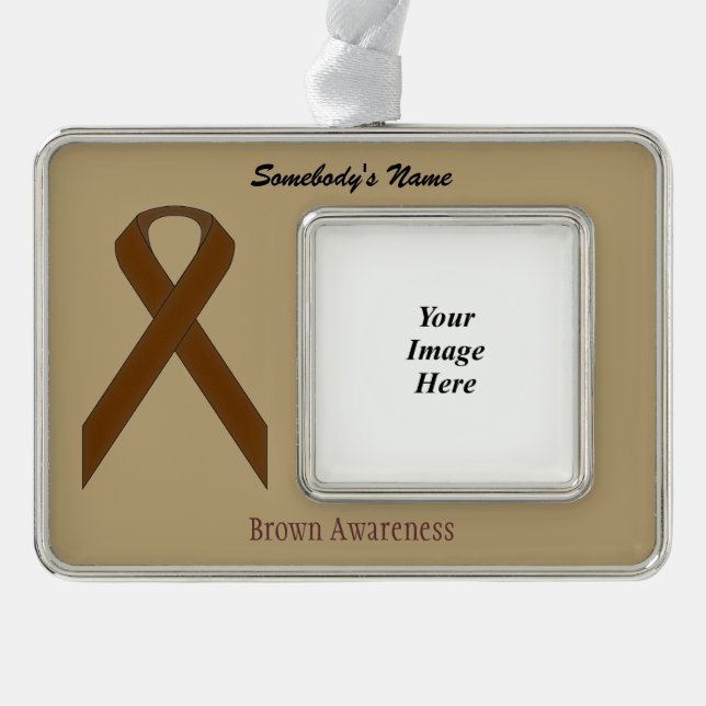Brown Standard Ribbon Tmpl(H-O) by Kenneth Yoncich Silver Plated Framed Ornament (Front)