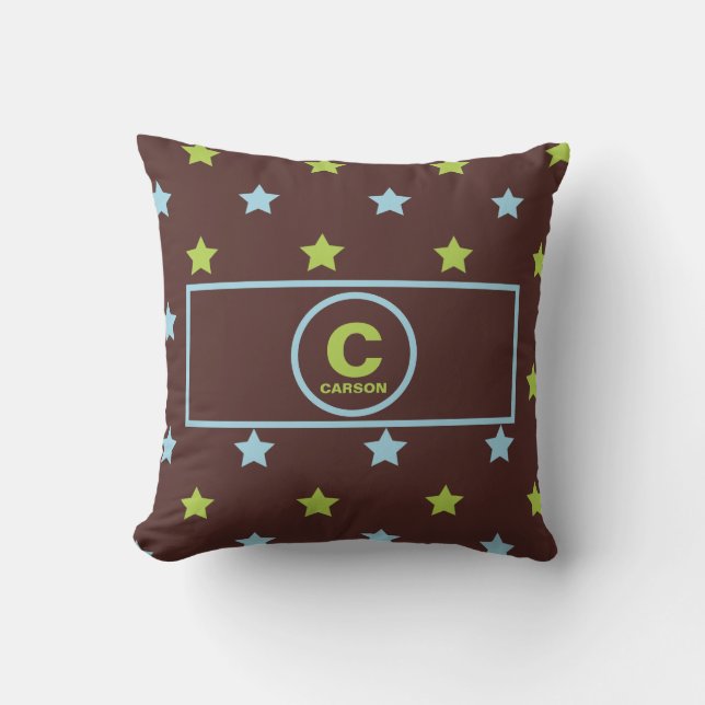 Brown Starry Night for Boys with Monogram and Name Cushion (Front)