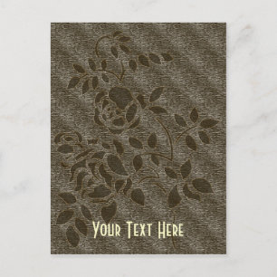 Brown Stencil Rosebud Floral Customisable Postcard