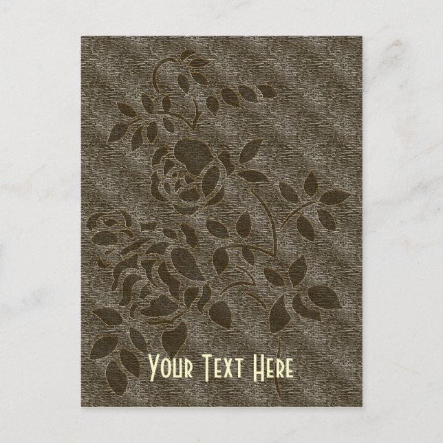 Brown Stencil Rosebud Floral Customisable Postcard (Front)