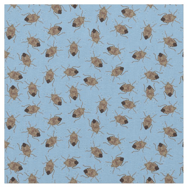 Brown Stink Bugs Illustrations on Blue Patterned Fabric (Close Up)