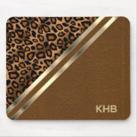 Brown Stitch Faux Leather & Leopard - Monogram