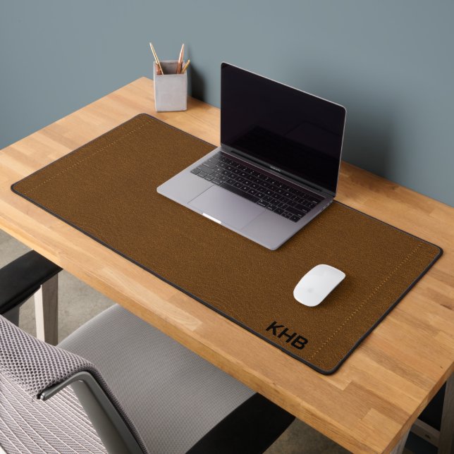 Brown Stitch Faux Leather - Mongram Desk Mat (Office 2)