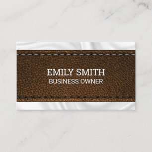 Brown Stitched Leather Texture Silk Drapery Business Card