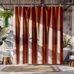 Brown Stitched Vintage Leather Shower Curtai Curtain