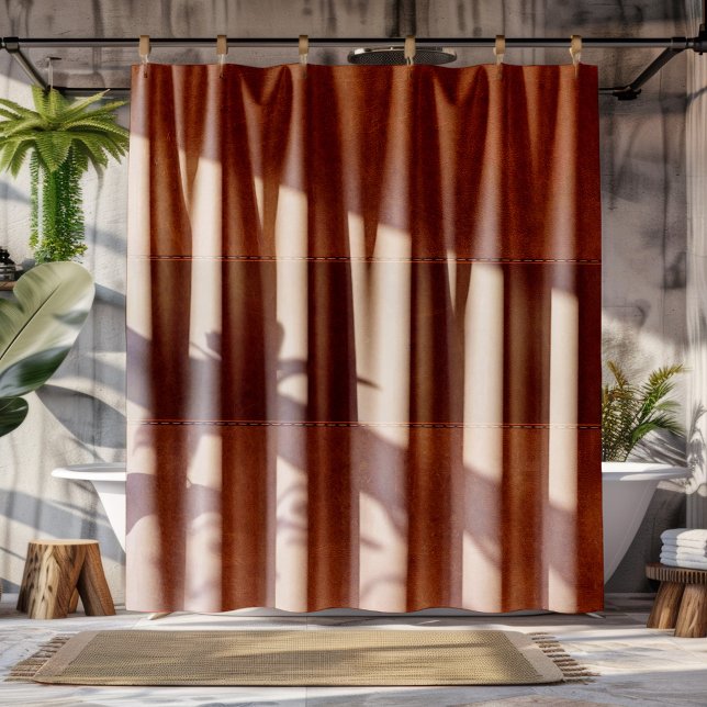 Brown Stitched Vintage Leather Shower Curtai Shower Curtain (Creator Uploaded)