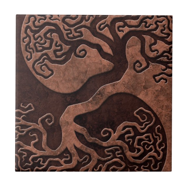 Brown Stone Yin Yang Trees Tile (Front)