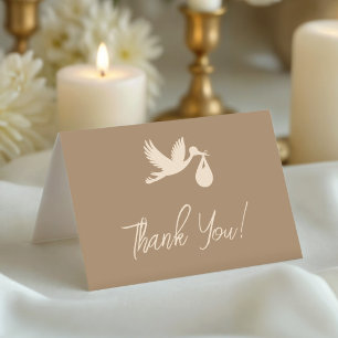 Brown Stork Baby Delivery Gender Reveal Thank You Card