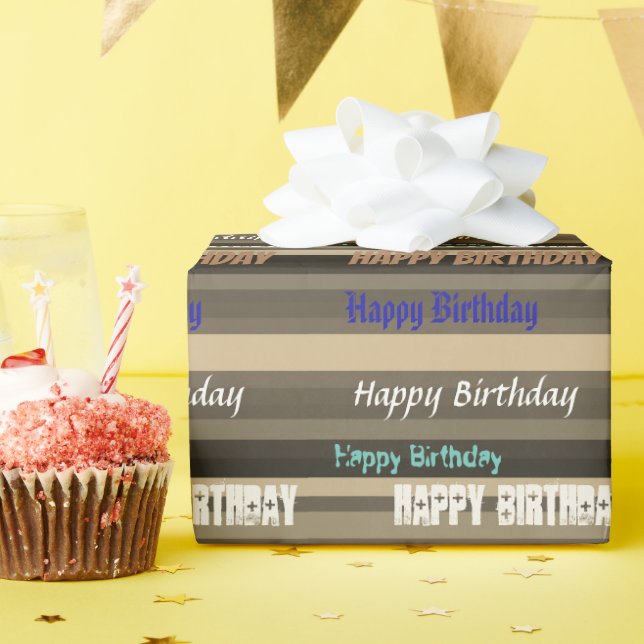 Brown Stripe Birthday Wrapping Paper (Birthday Party)