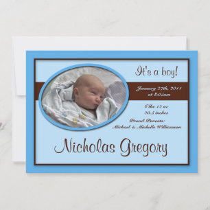 Brown Stripe Blue Birth Announcements