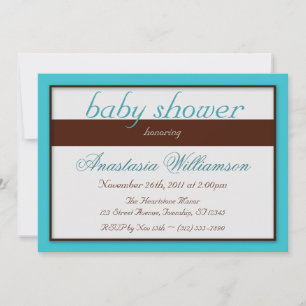 Brown Stripe Cyan Baby Shower Invitations