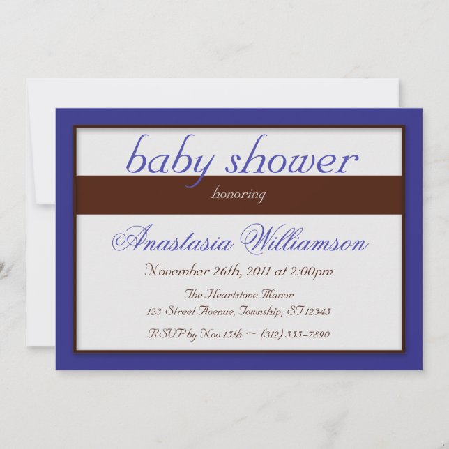 Brown Stripe Dark Blue Baby Shower Invitations (Front)