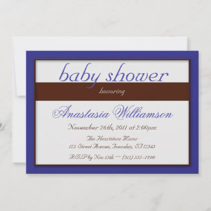 Brown Stripe Dark Blue Baby Shower Invitations
