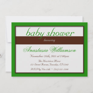 Brown Stripe Dark Green Baby Shower Invitations