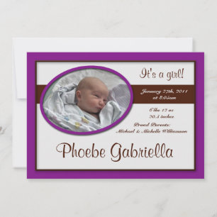 Brown Stripe Dark Purple Birth Announcements