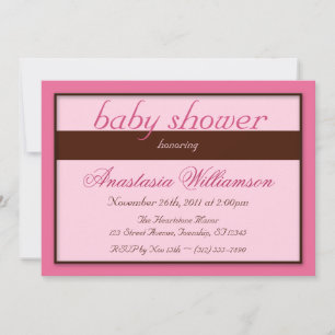 Brown Stripe Pink Baby Shower Invitations