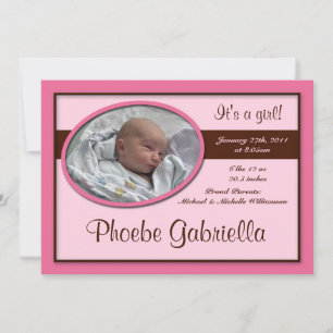 Brown Stripe Pink Birth Announcements