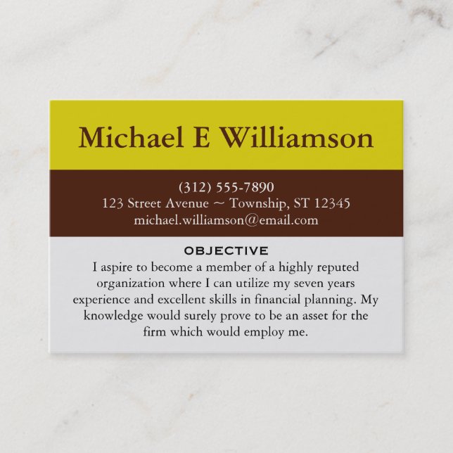 Brown Stripe Yellow RESUME Business Cards (Front)