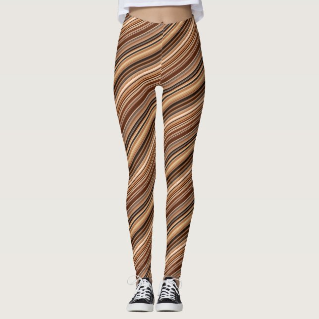 Brown Striped Pattern Leggings (Front)