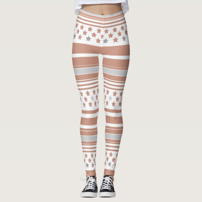 Brown striped pattern with stars leggings (Front)