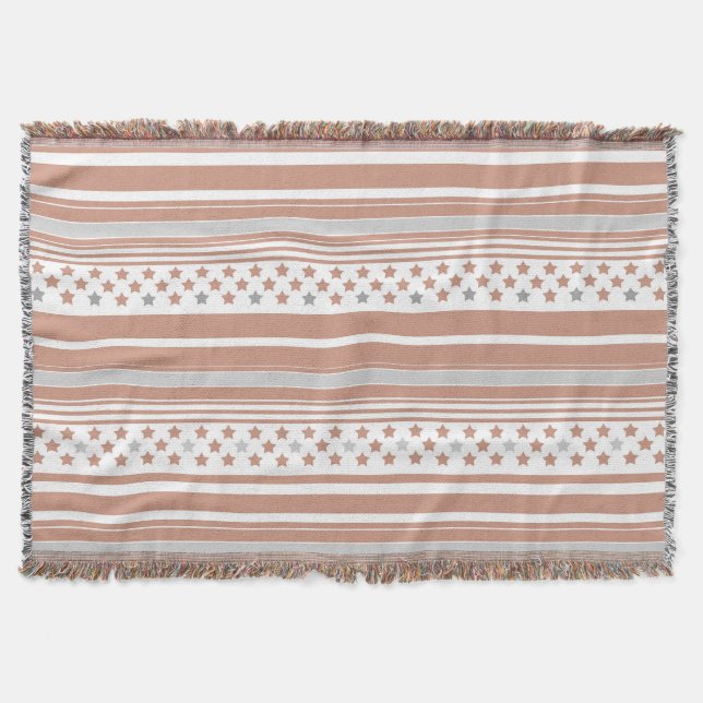 Brown striped pattern with stars throw blanket (Front)