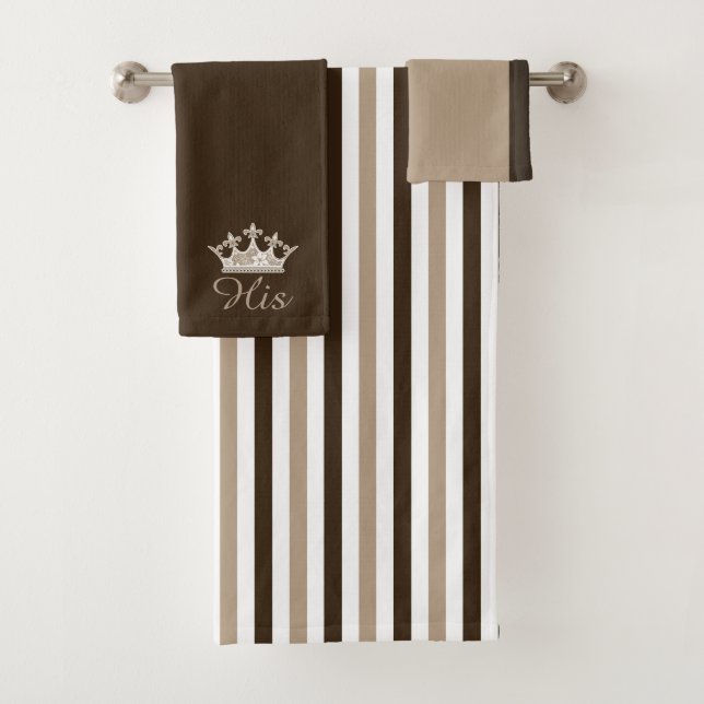 Brown Stripes and Crown Bath Towel Set (Insitu)