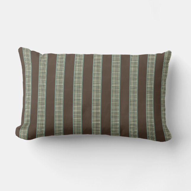 Brown Stripes and Green Plaid Lumber Pillow (Front)