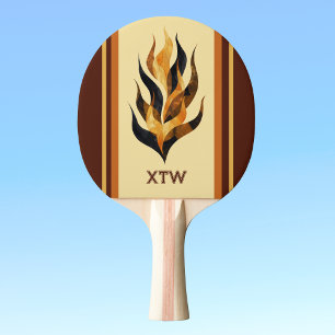 Brown Stripes and Orange Dragon Flames Monogram Ping Pong Paddle
