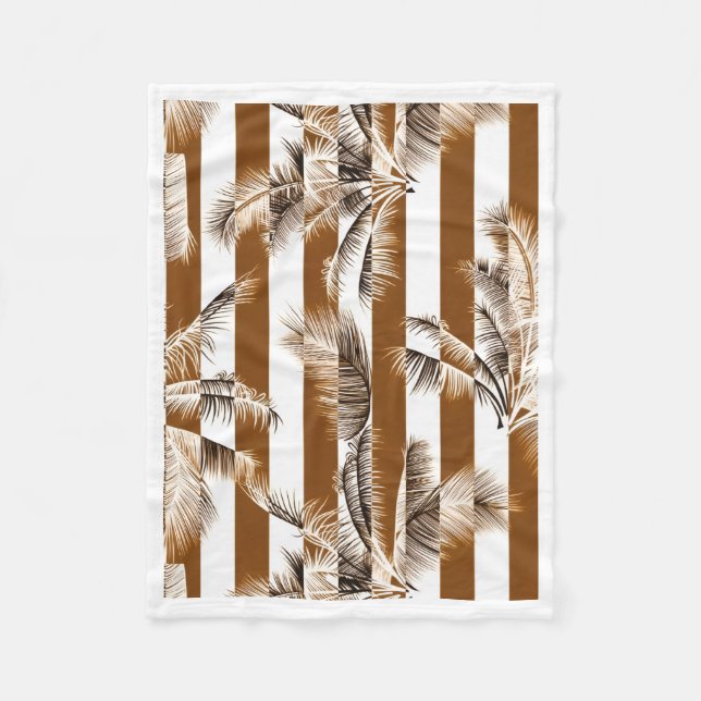 Brown Stripes and Palm Leaves Pattern Fleece Blank Blanket (Front)