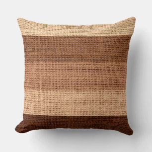Brown Stripes Burlap Linen Rustic Jute Cushion