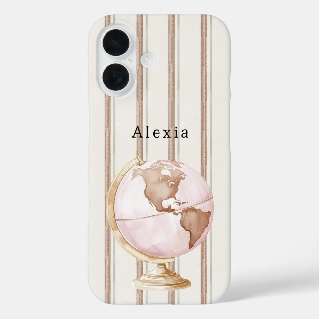 Brown Stripes Globe World Case-Mate iPhone Case (Back)