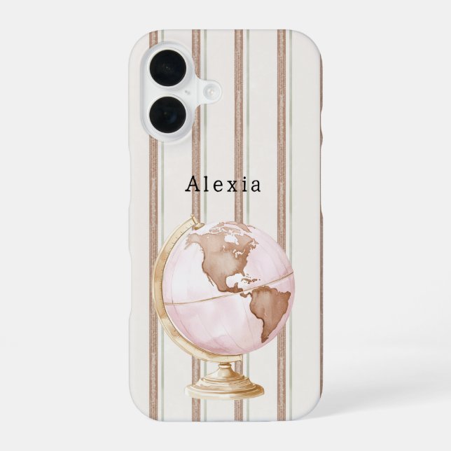 Brown Stripes Globe World iPhone 16 Case (Back)