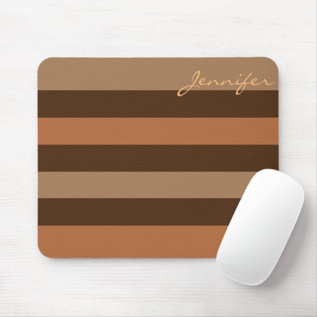 Brown Stripes Modern Neutral Personalised Mouse Pad (With Mouse)
