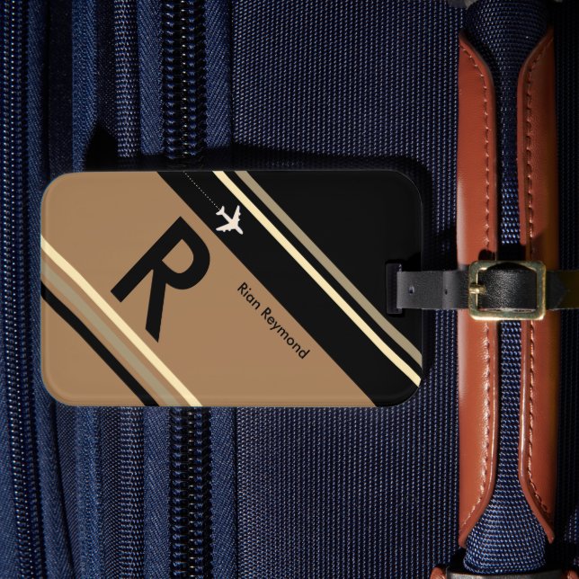 Brown Stripes Monogram Personalised Luggage Tag (Front Insitu 4)