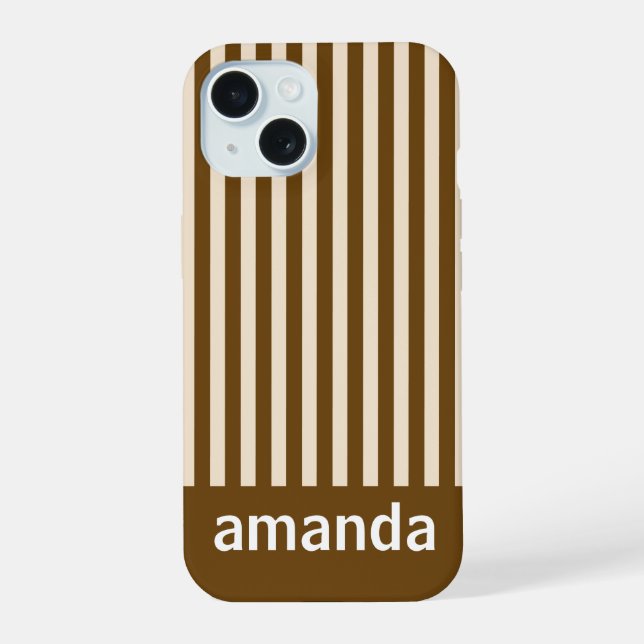 BROWN STRIPES PERSONALIZED NAME STYLISH MODERN  iPhone 15 CASE (Back)