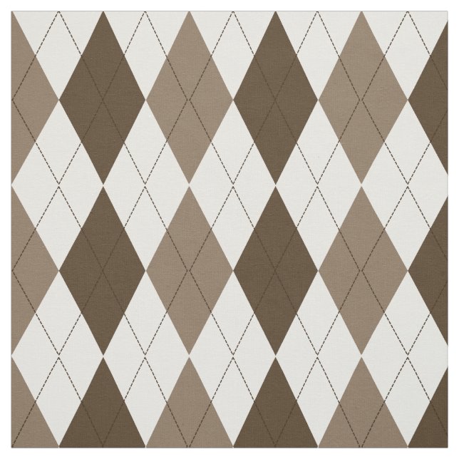 Brown | Suede | White Diamond Argyle Pattern Fabric (Swatch)