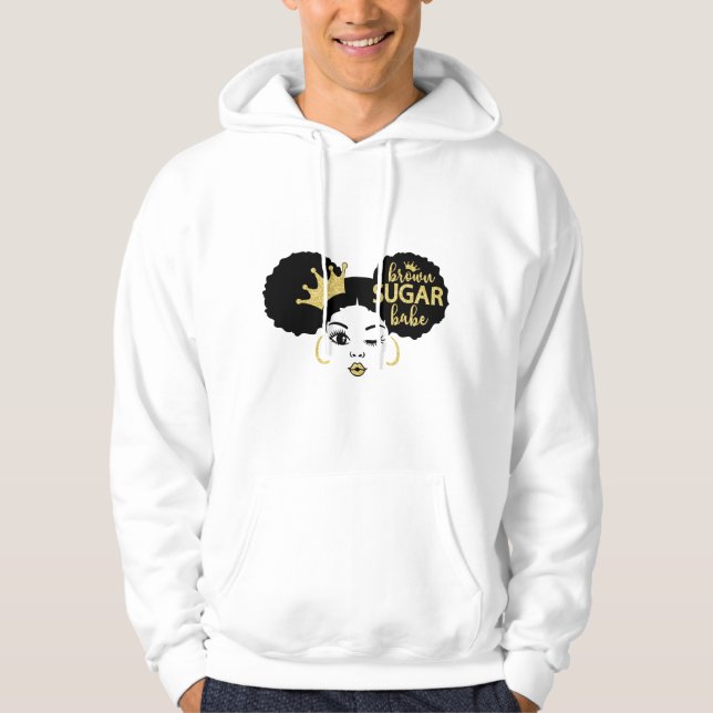 Brown Sugar Babe in Black and Gold Hoodie (Front)
