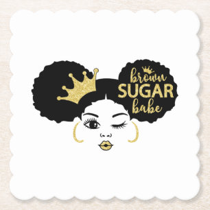 Brown Sugar Babe in Black and Gold Paper Coaster