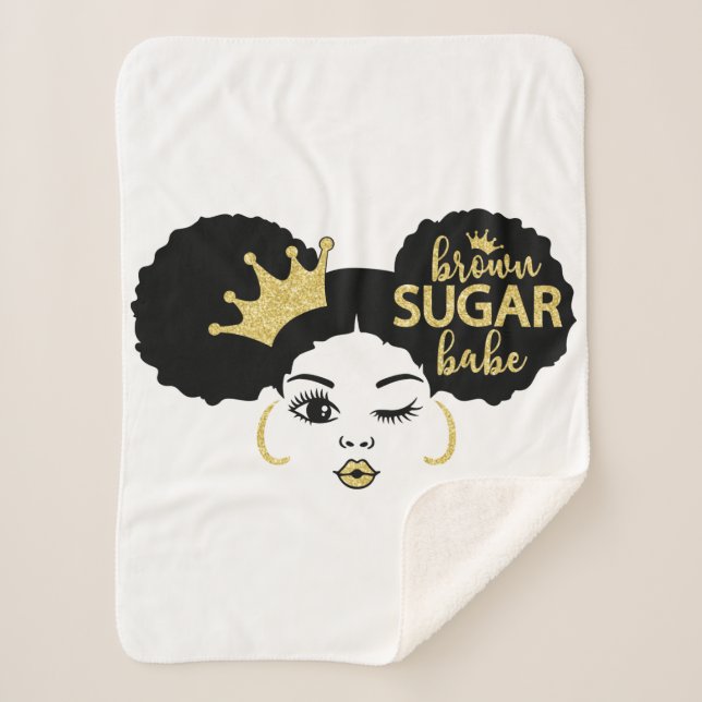 Brown Sugar Babe in Black and Gold Sherpa Blanket (Front)