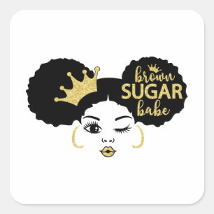 Brown Sugar Babe in Black and Gold Square Sticker