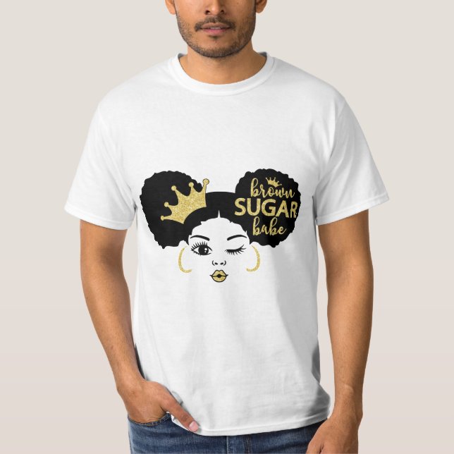 Brown Sugar Babe in Black and Gold T-Shirt (Front)