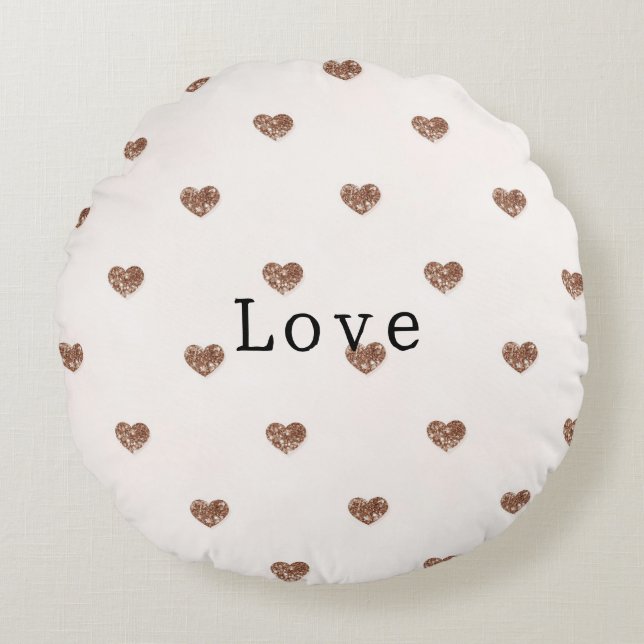 Brown Sugar Glitter Hearts Love Valentine's Round Cushion (Front)