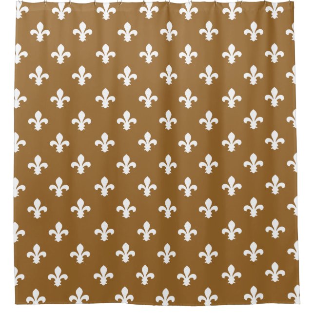 Brown Sugar Neutral Fleur de Lys Shower Curtain (Front)