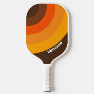 Brown Sugar Retro Circle Stripe with Name Pickleball Paddle